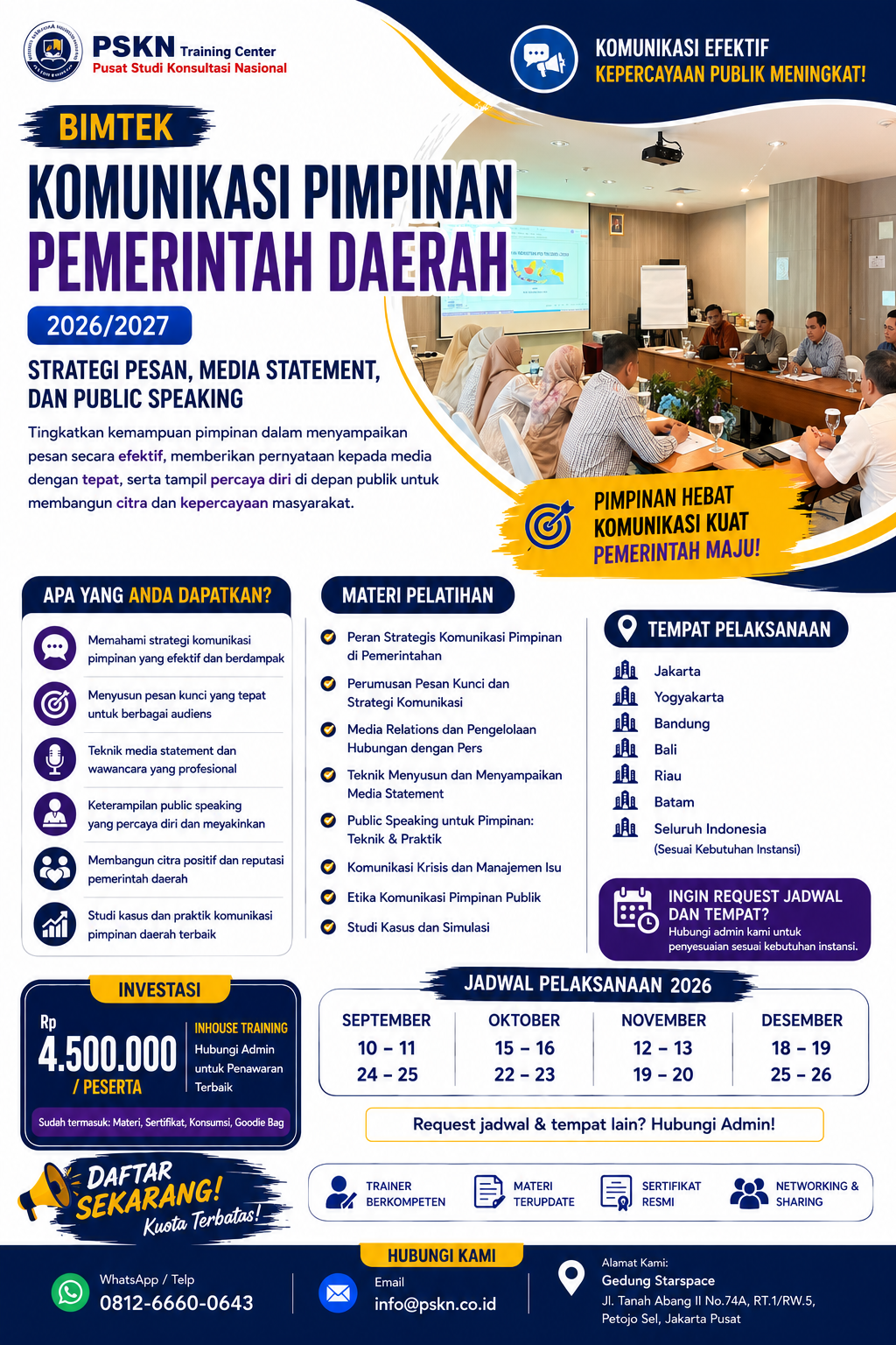 Bimtek Komunikasi Pimpinan Pemerintah Daerah 2026/2027: Strategi Pesan, Media Statement, dan Public Speaking