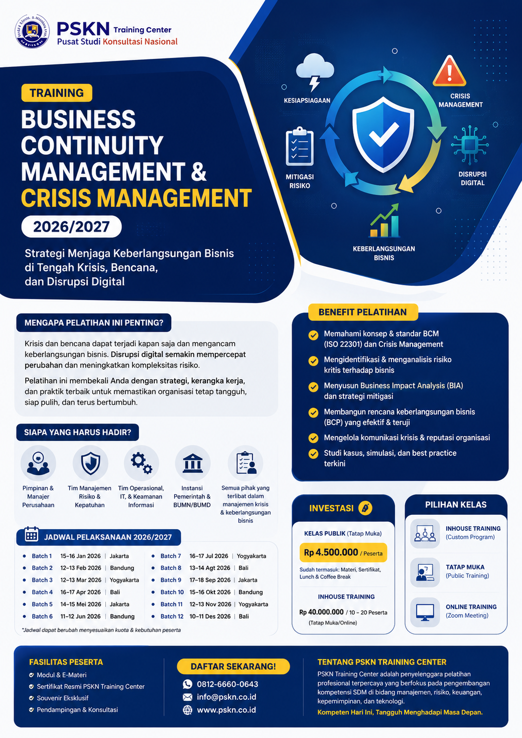 Training Business Continuity Management & Crisis Management 2026/2027: Strategi Menjaga Keberlangsungan Bisnis di Tengah Krisis, Bencana, dan Disrupsi Digital